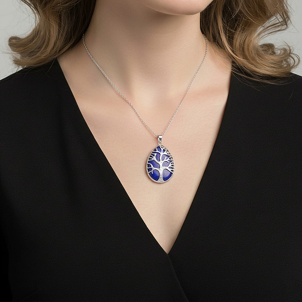 Lapis Lazuli Tree of Life Pendant with Chain (Size 20+2 Ext) 22.00 Ct.(35x25) V32513772 3