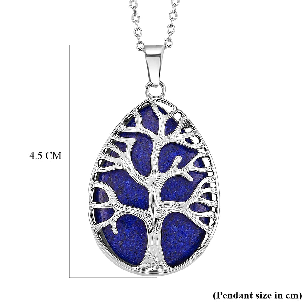 Lapis Lazuli Tree of Life Pendant with Chain (Size 20-2 Ext) in Silver Tone 22.00 Ct.