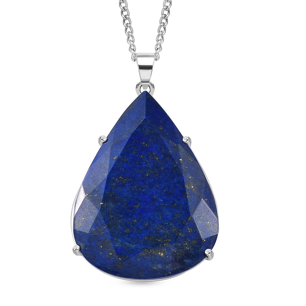 First Time Ever- Lapis Lazuli  Pendant with Chain (Size 20) in Platinum Overlay Sterling Silver 103.00 Ct, Silver Wt 12.25 GM 4251992 0