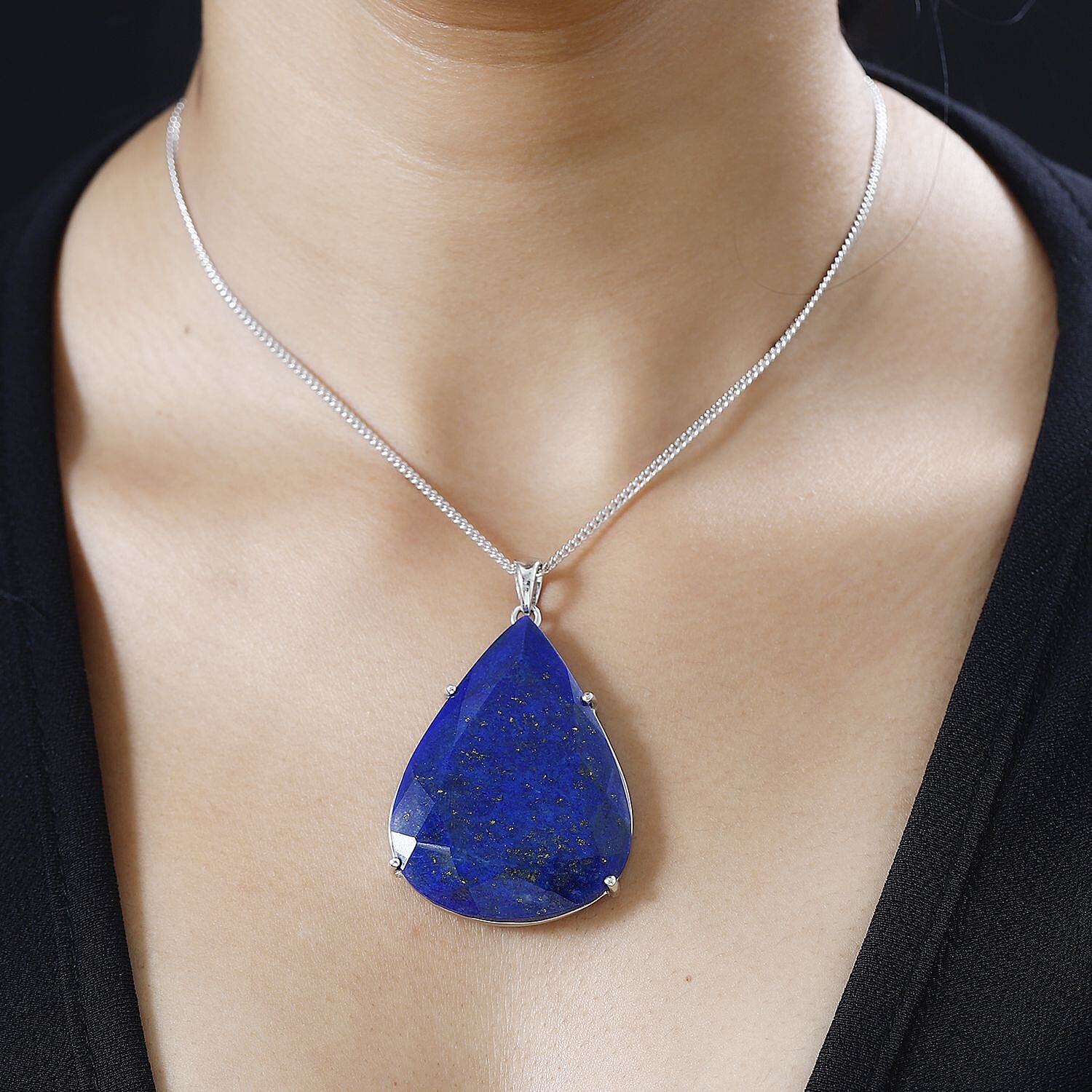 First Time Ever- Lapis Lazuli  Pendant with Chain (Size 20) in Platinum Overlay Sterling Silver 103.00 Ct, Silver Wt 12.25 GM 4251992 1
