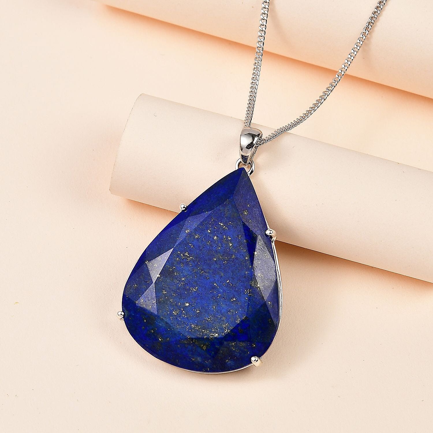 First Time Ever- Lapis Lazuli  Pendant with Chain (Size 20) in Platinum Overlay Sterling Silver 103.00 Ct, Silver Wt 12.25 GM 4251992 2