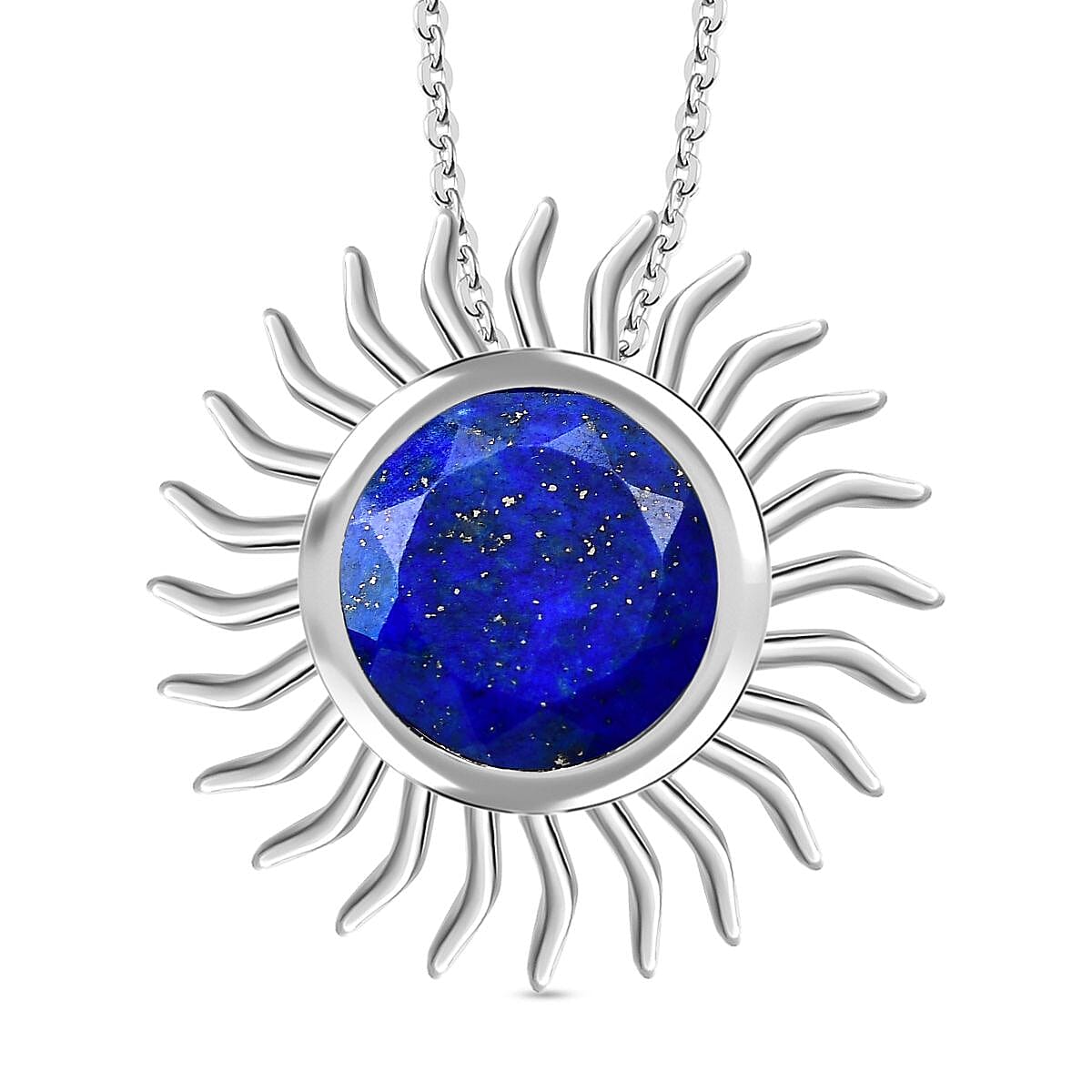 Lapis Lazuli Sun Pendant with Chain (Size 20) in Platinum Overlay Sterling Silver 6.75 Ct, Silver Wt. 6.70 Gms 4252478 0