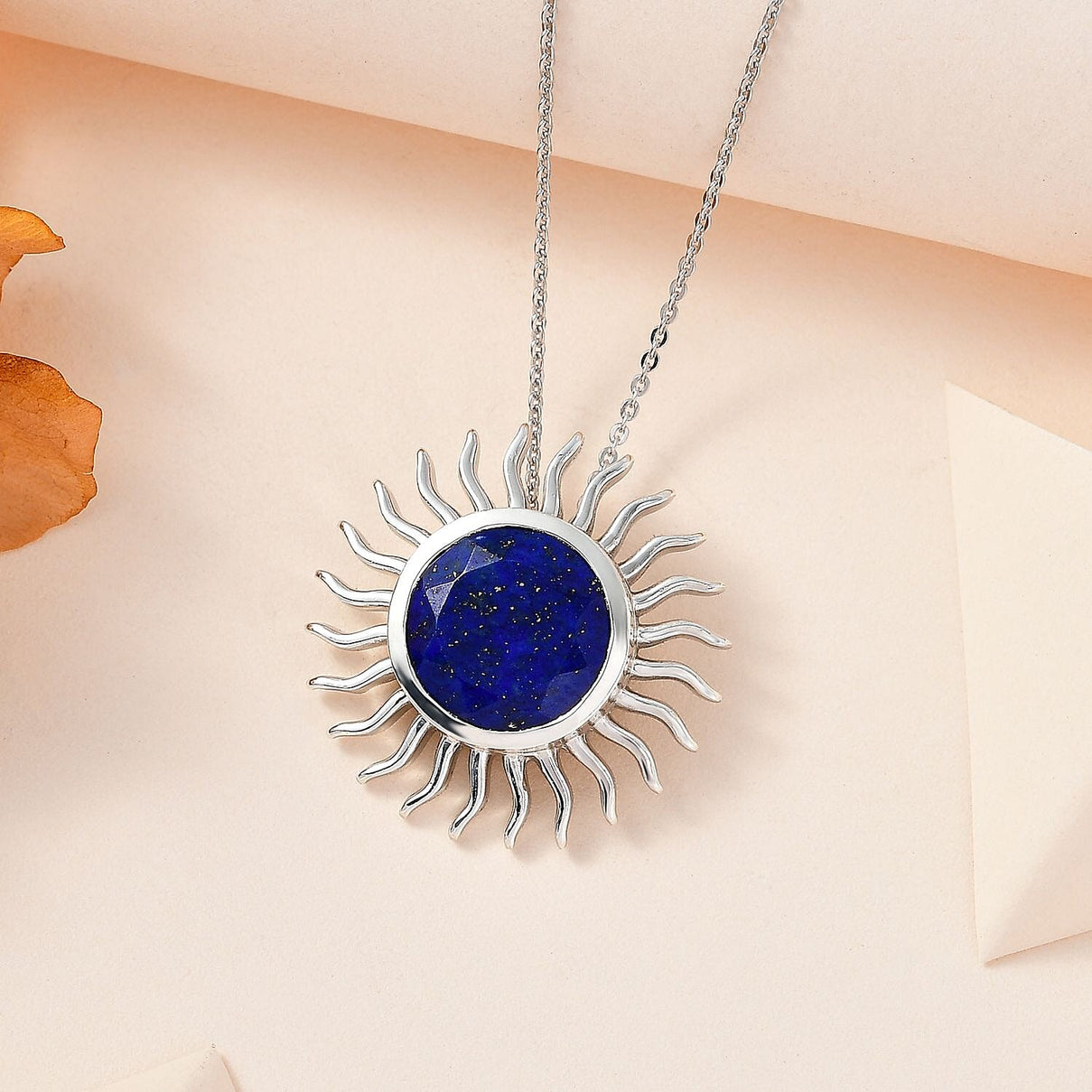 Lapis Lazuli Sun Pendant with Chain (Size 20) in Platinum Overlay Sterling Silver 6.75 Ct, Silver Wt. 6.70 Gms 4252478 2