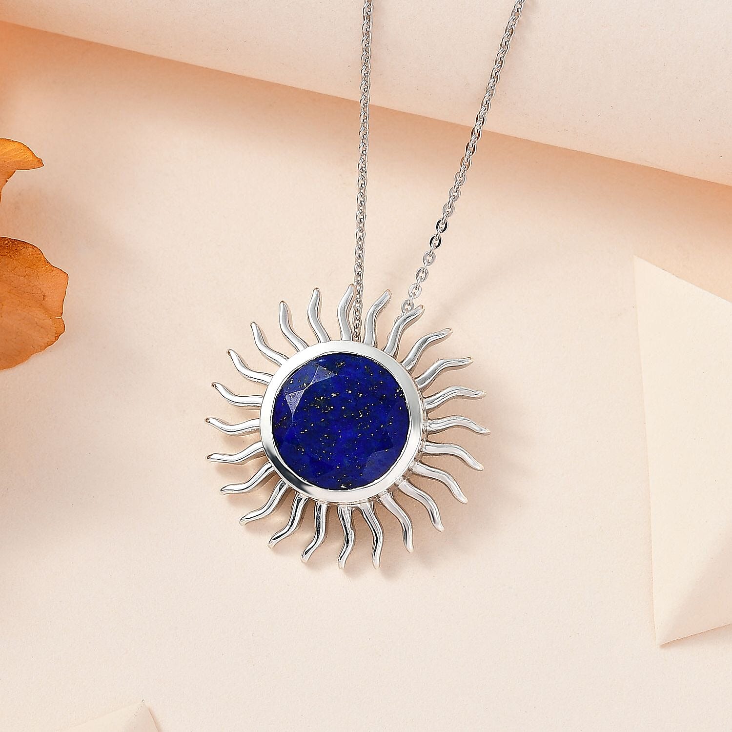 Lapis Lazuli Sun Pendant with Chain (Size 20) in Platinum Overlay Sterling Silver 6.75 Ct, Silver Wt. 6.70 Gms 4252478 2