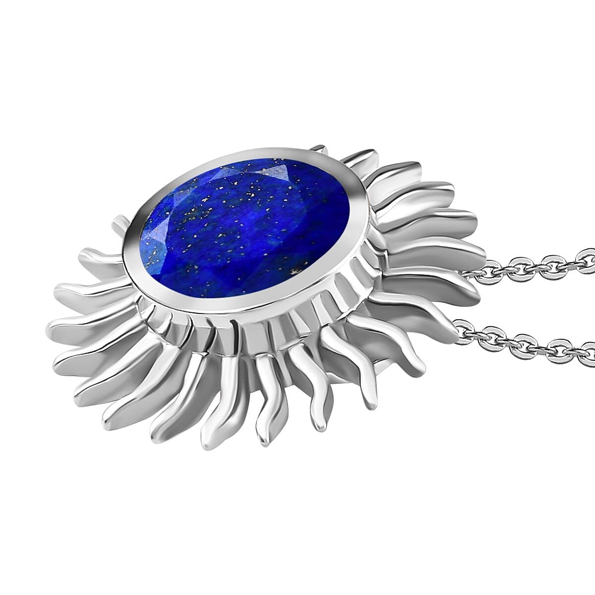 Lapis Lazuli Sun Pendant with Chain (Size 20) in Platinum Overlay Sterling Silver 6.75 Ct, Silver Wt. 6.70 Gms 4252478 3