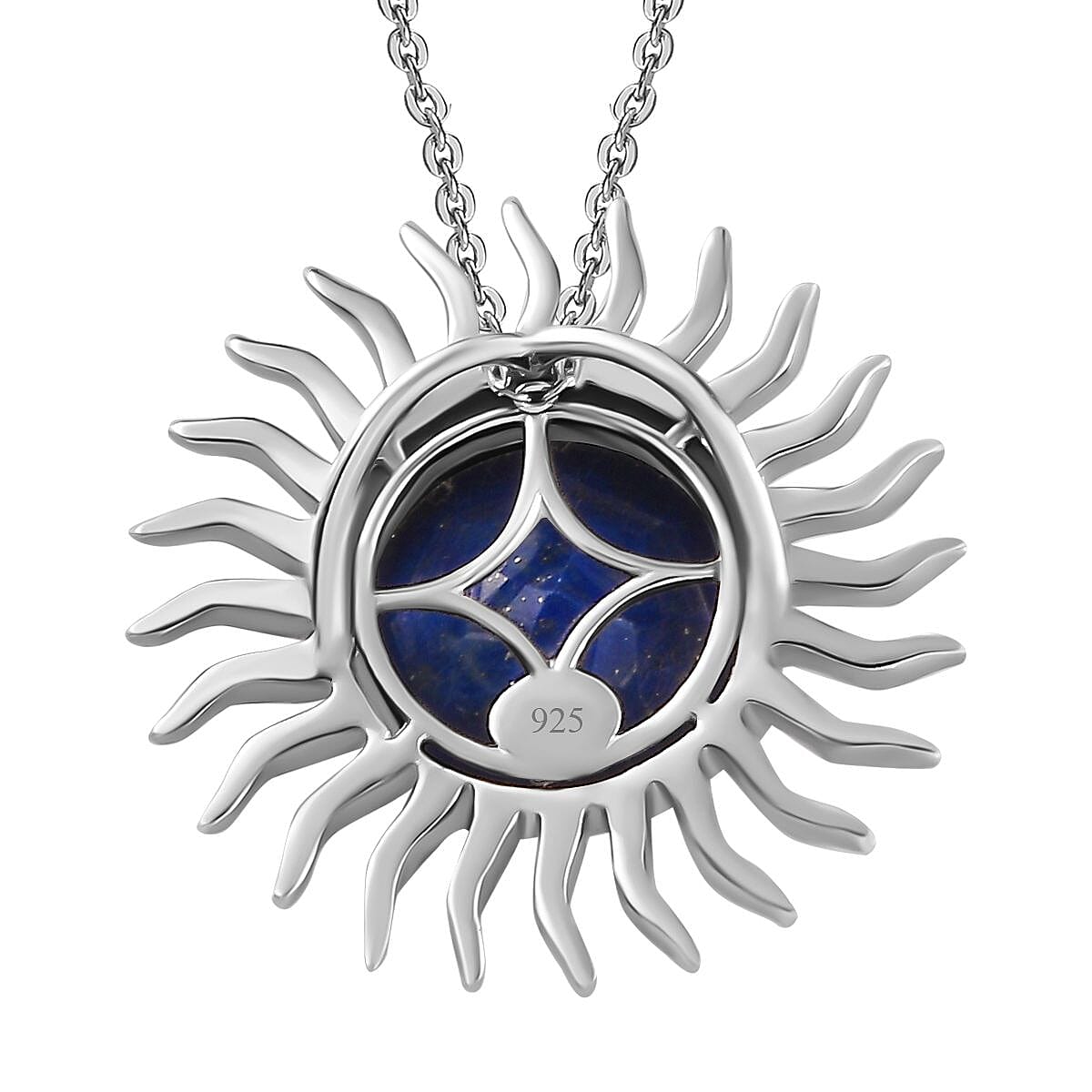 Lapis Lazuli Sun Pendant with Chain (Size 20) in Platinum Overlay Sterling Silver 6.75 Ct, Silver Wt. 6.70 Gms 4252478 4