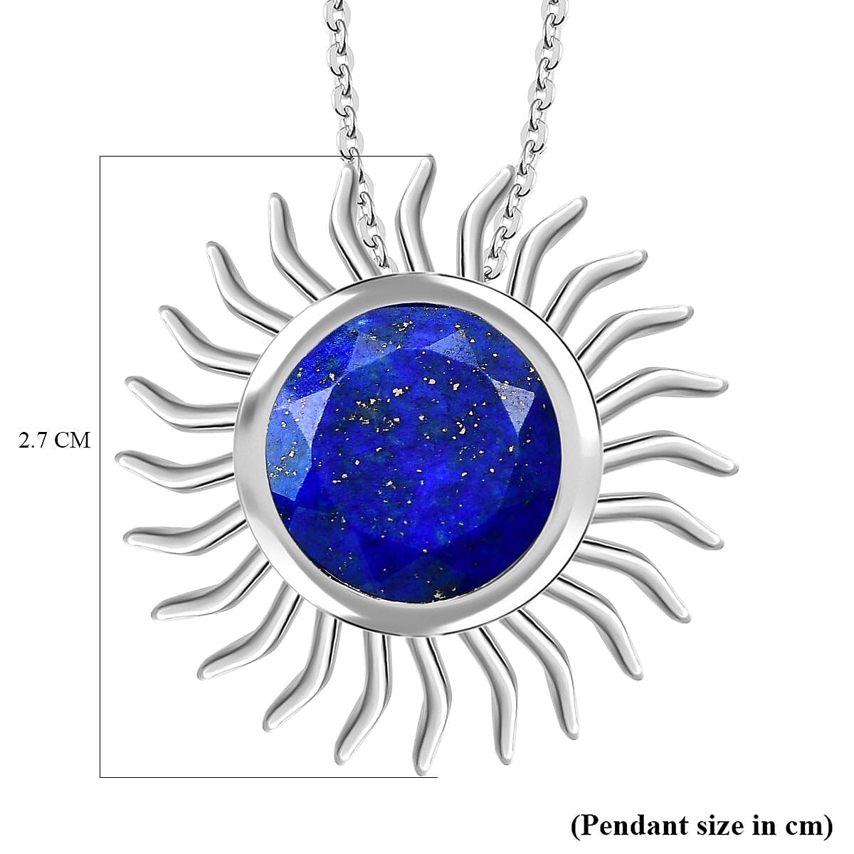 Lapis Lazuli Sun Pendant with Chain (Size 20) in Platinum Overlay Sterling Silver 6.75 Ct, Silver Wt. 6.70 Gms 4252478 6