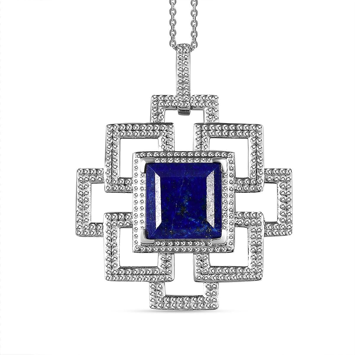 Lapis Lazuli Pendant with Chain (Size 20) in Platinum Overlay Sterling Silver 9.00 Ct, Silver Wt. 6.90 Gms 4253689 0