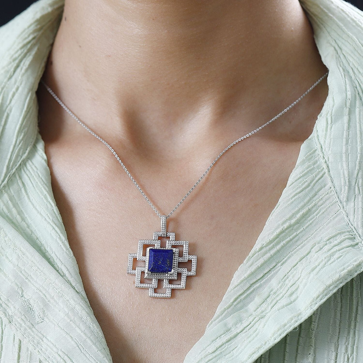 Lapis Lazuli Pendant with Chain (Size 20) in Platinum Overlay Sterling Silver 9.00 Ct, Silver Wt. 6.90 Gms 4253689 1