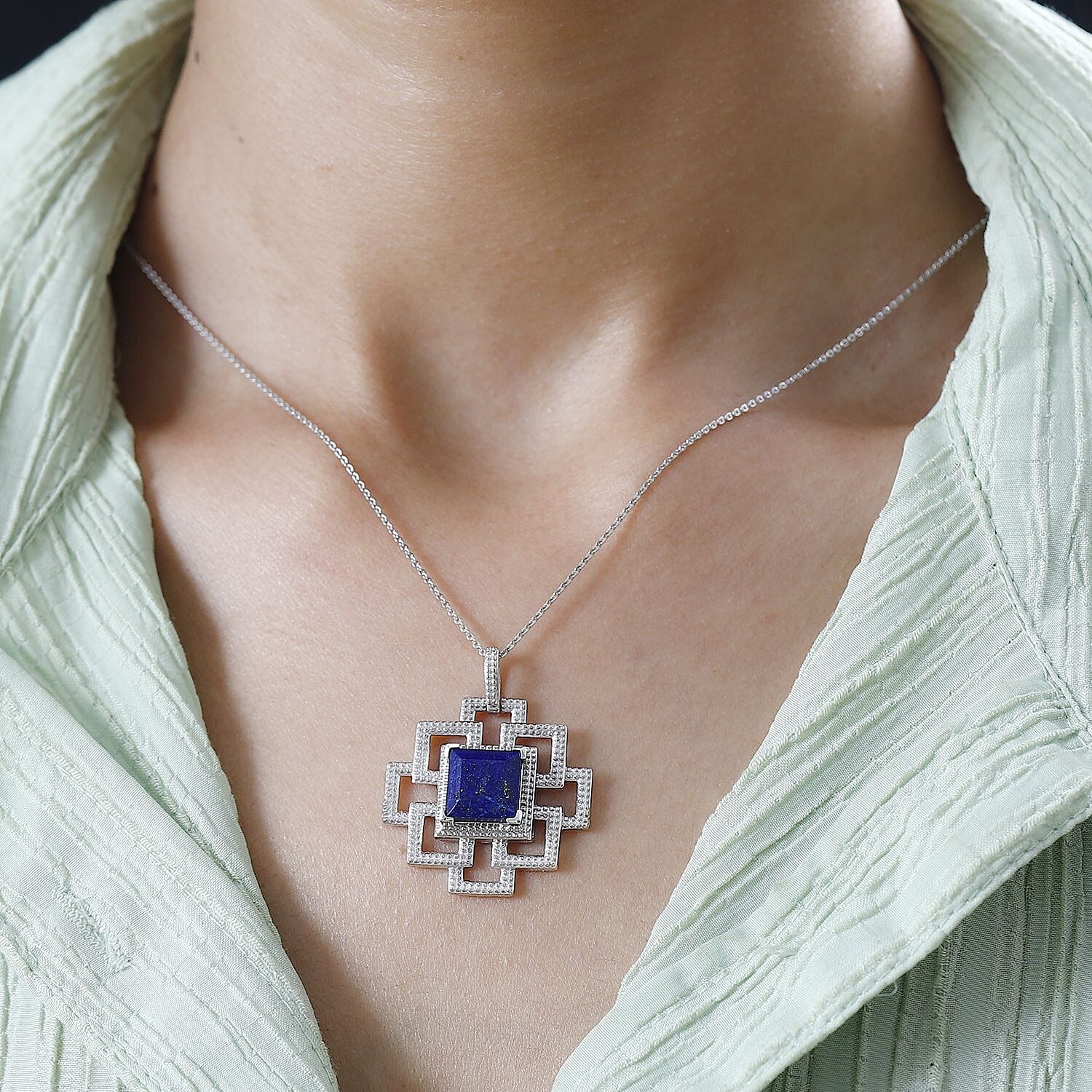Lapis Lazuli Pendant with Chain (Size 20) in Platinum Overlay Sterling Silver 9.00 Ct, Silver Wt. 6.90 Gms 4253689 1