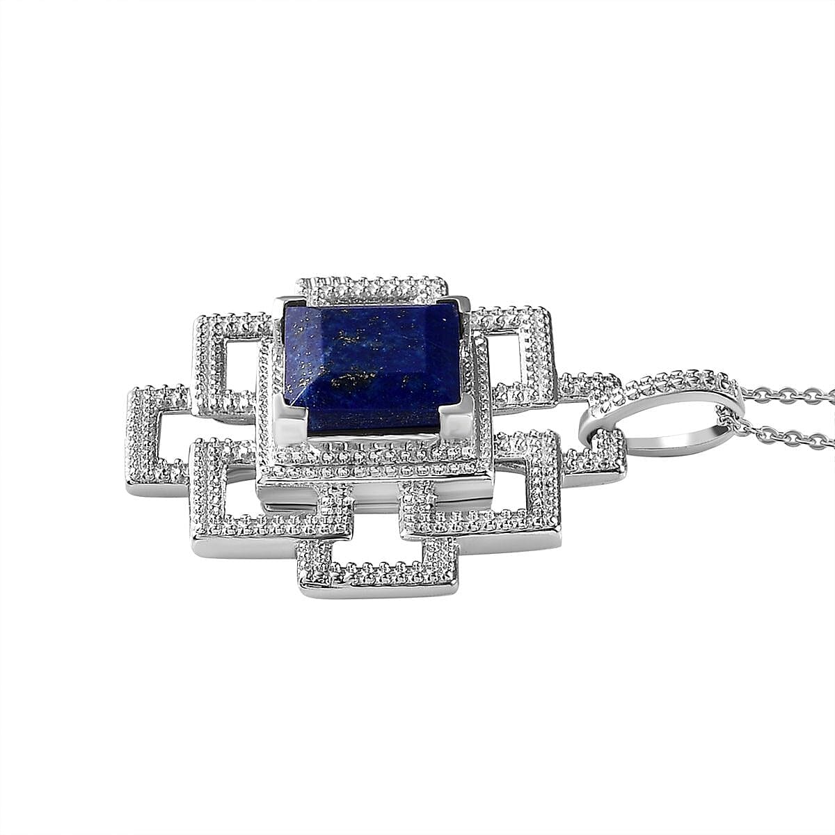 Lapis Lazuli Pendant with Chain (Size 20) in Platinum Overlay Sterling Silver 9.00 Ct, Silver Wt. 6.90 Gms 4253689 3