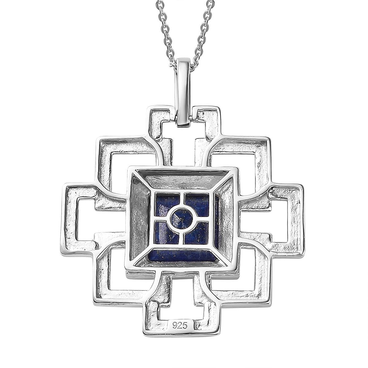 Lapis Lazuli Pendant with Chain (Size 20) in Platinum Overlay Sterling Silver 9.00 Ct, Silver Wt. 6.90 Gms 4253689 4