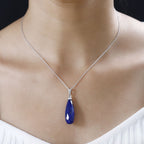 Lapis Lazuli Drop Pendant with Chain (Size 20) in Platinum Overlay Sterling Silver 21.00 Ct.