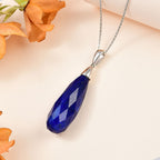 Lapis Lazuli Drop Pendant with Chain (Size 20) in Platinum Overlay Sterling Silver 21.00 Ct.