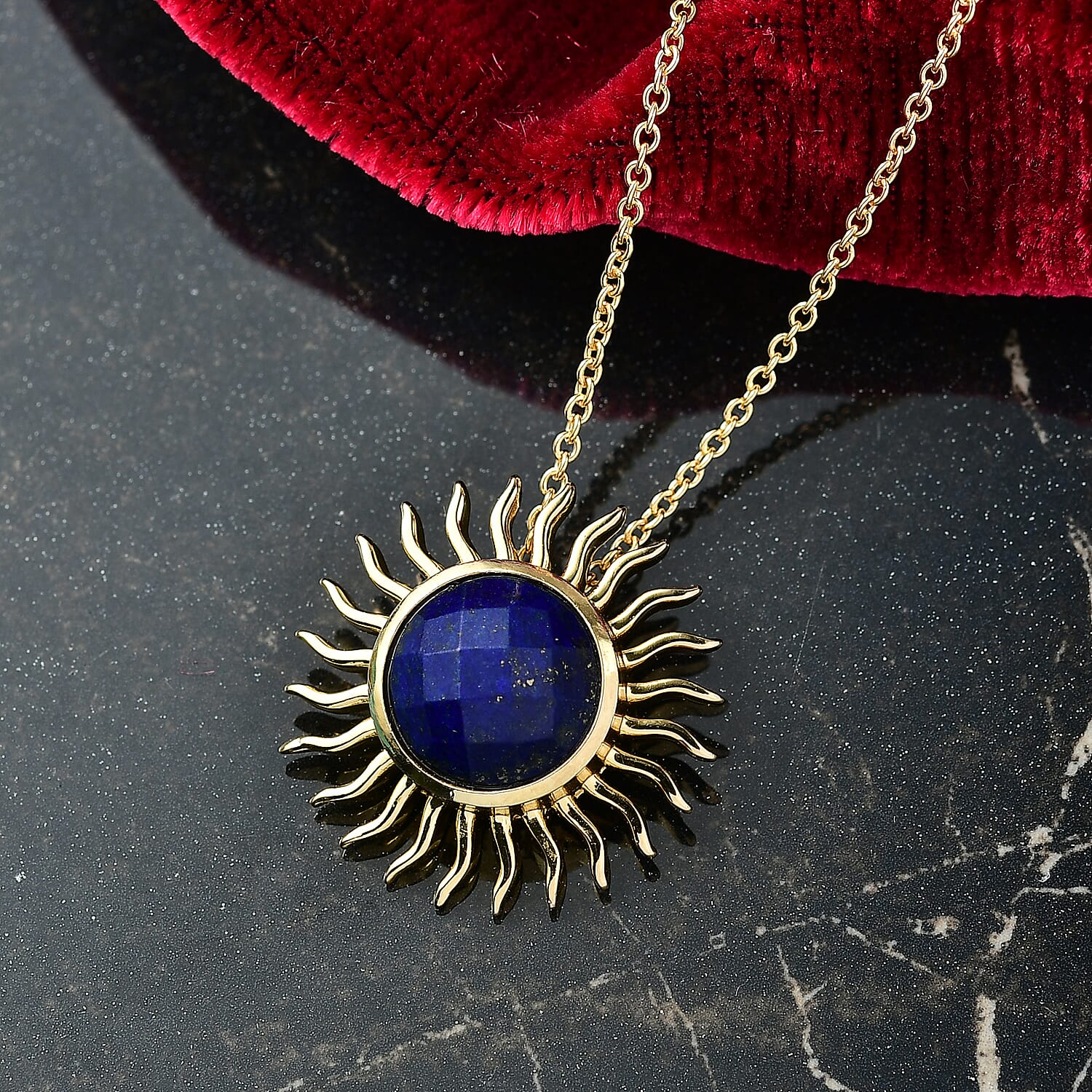 Natural Lapis Lazuli Sun Pendant with Chain (Size 20) 6.00 Ct. 4402860 3