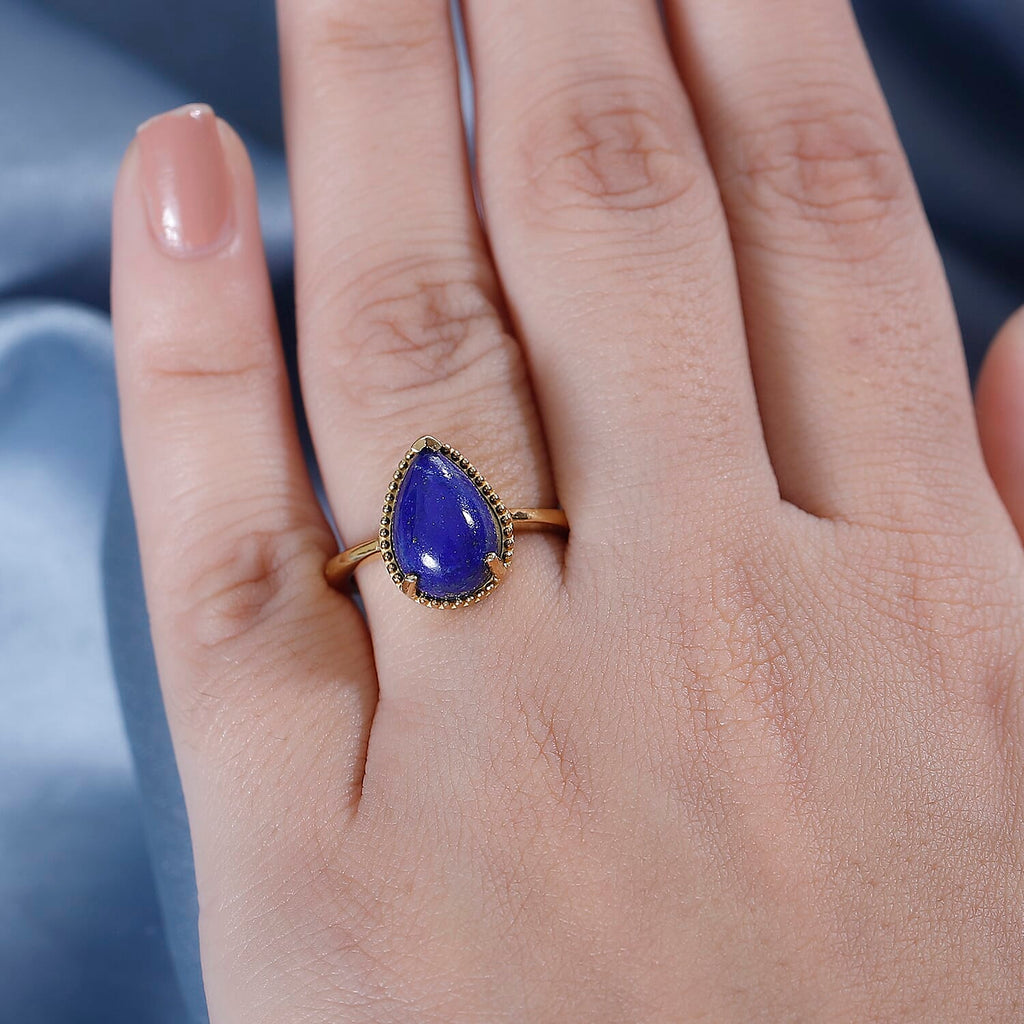 Lapis Lazuli Solitaire Ring In Gold Overlay Sterling Silver  4.455  Ct.