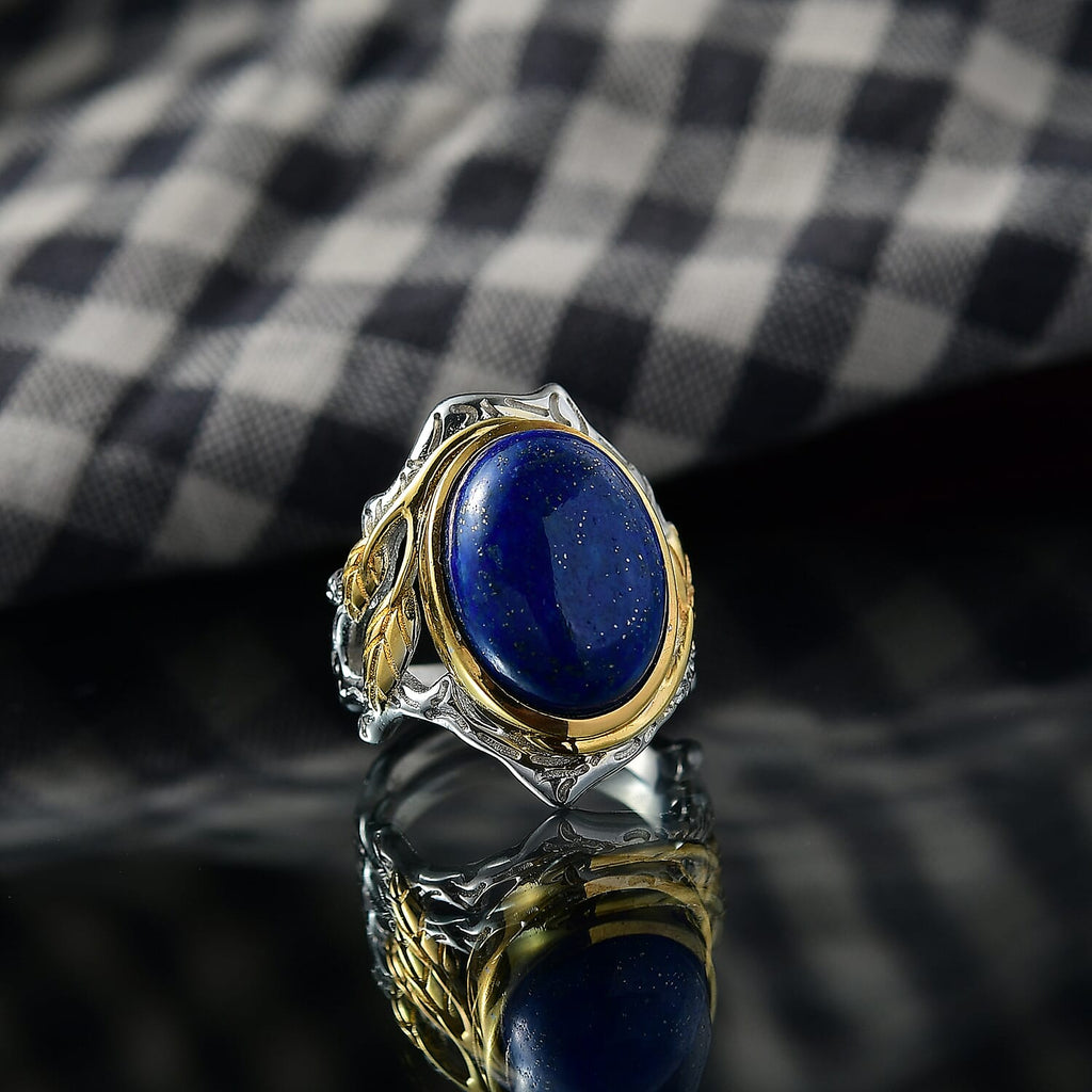Designer Inspired Lapis Lazuli Two Tone Organic Leaf Ring 9.49 Ct.