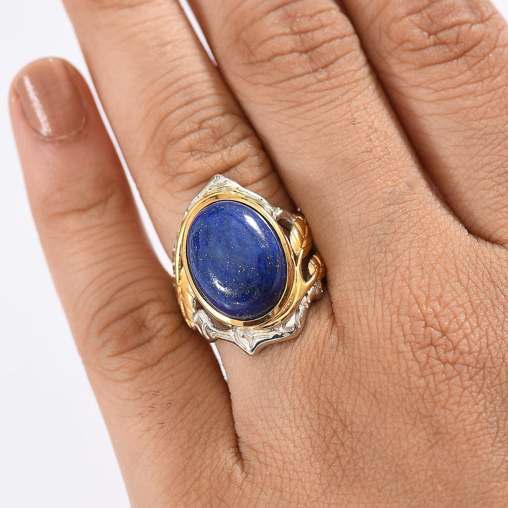 Designer Inspired Lapis Lazuli Two Tone Organic Leaf Ring 9.49 Ct.