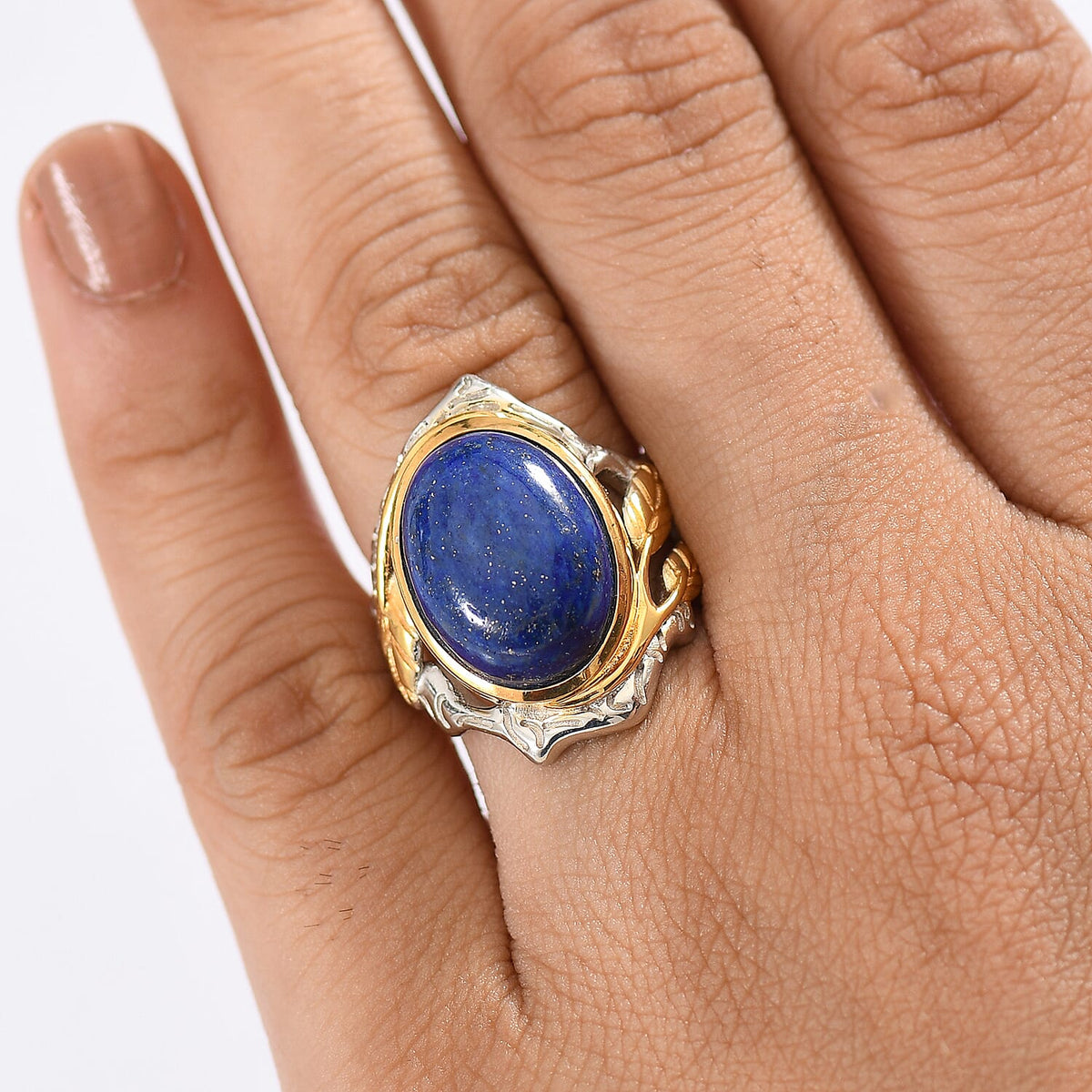 Designer Inspired Lapis Lazuli Two Tone Organic Leaf Ring 9.49 Ct. 8155498 2