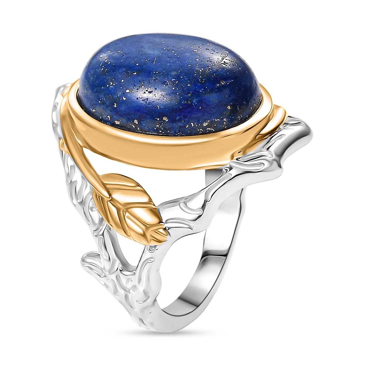 Designer Inspired Lapis Lazuli Two Tone Organic Leaf Ring 9.49 Ct. 8155498 3
