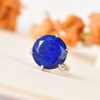 Lapis Lazuli Solitaire Ring in Platinum Overlay Sterling Silver 11.40  Ct.