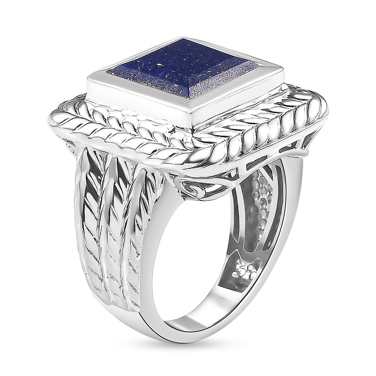 Lapis Lazuli Solitaire Halo Ring in Platinum Overlay Sterling Silver 5.04 Ct, Silver Wt. 9.0 Gms 7727069 3