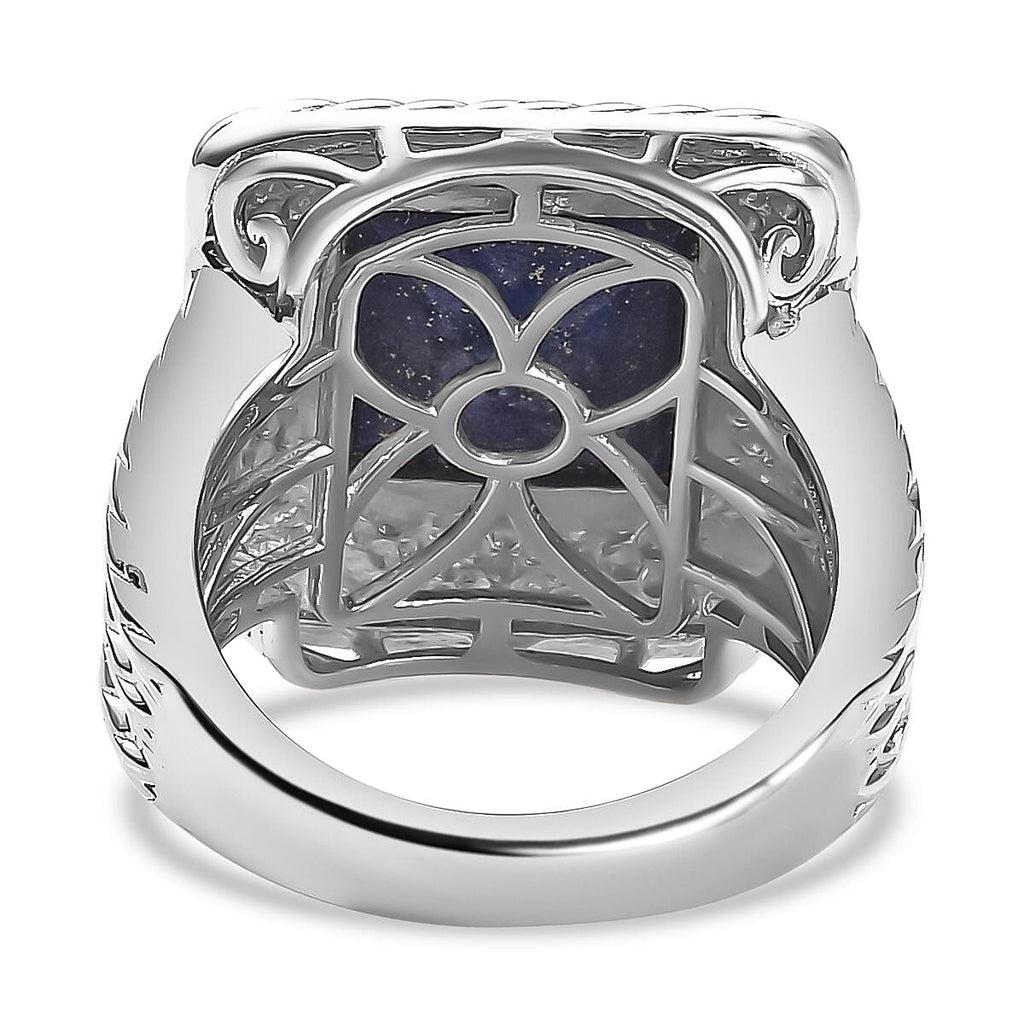 Lapis Lazuli Solitaire Halo Ring in Platinum Overlay Sterling Silver 5.04 Ct, Silver Wt. 9.0 Gms