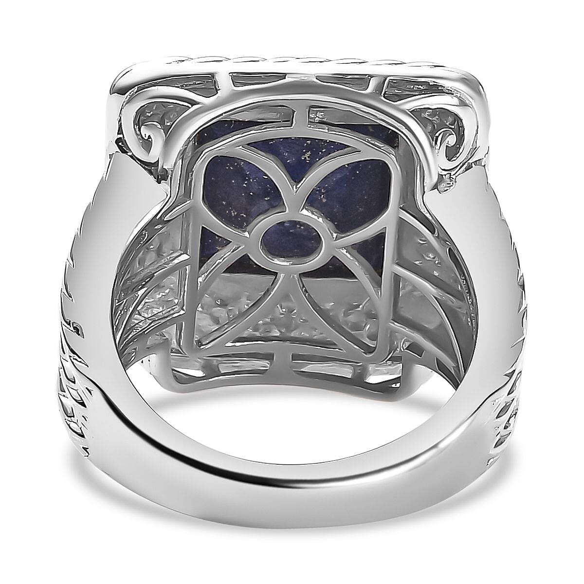 Lapis Lazuli Solitaire Halo Ring in Platinum Overlay Sterling Silver 5.04 Ct, Silver Wt. 9.0 Gms 7727069 4