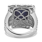 Lapis Lazuli Solitaire Halo Ring in Platinum Overlay Sterling Silver 5.04 Ct, Silver Wt. 9.0 Gms
