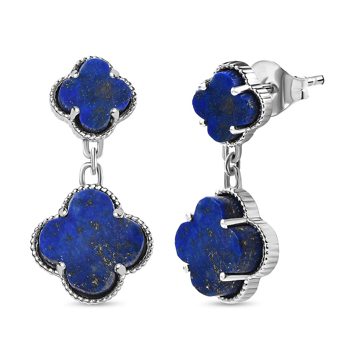 Lapis Lazuli Solitaire Push Post Dangle Earrings in Platinum Overlay Sterling Silver 8.00 ct  21.920  Ct. 7727051 0