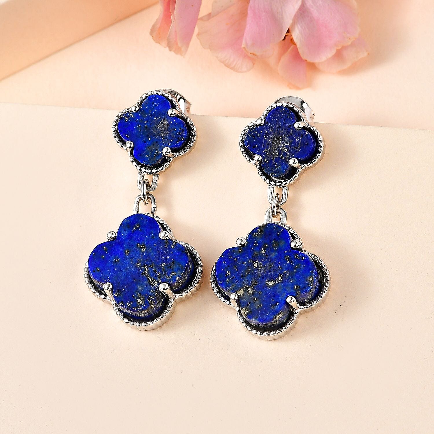 Lapis Lazuli Solitaire Push Post Dangle Earrings in Platinum Overlay Sterling Silver 8.00 ct  21.920  Ct. 7727051 2