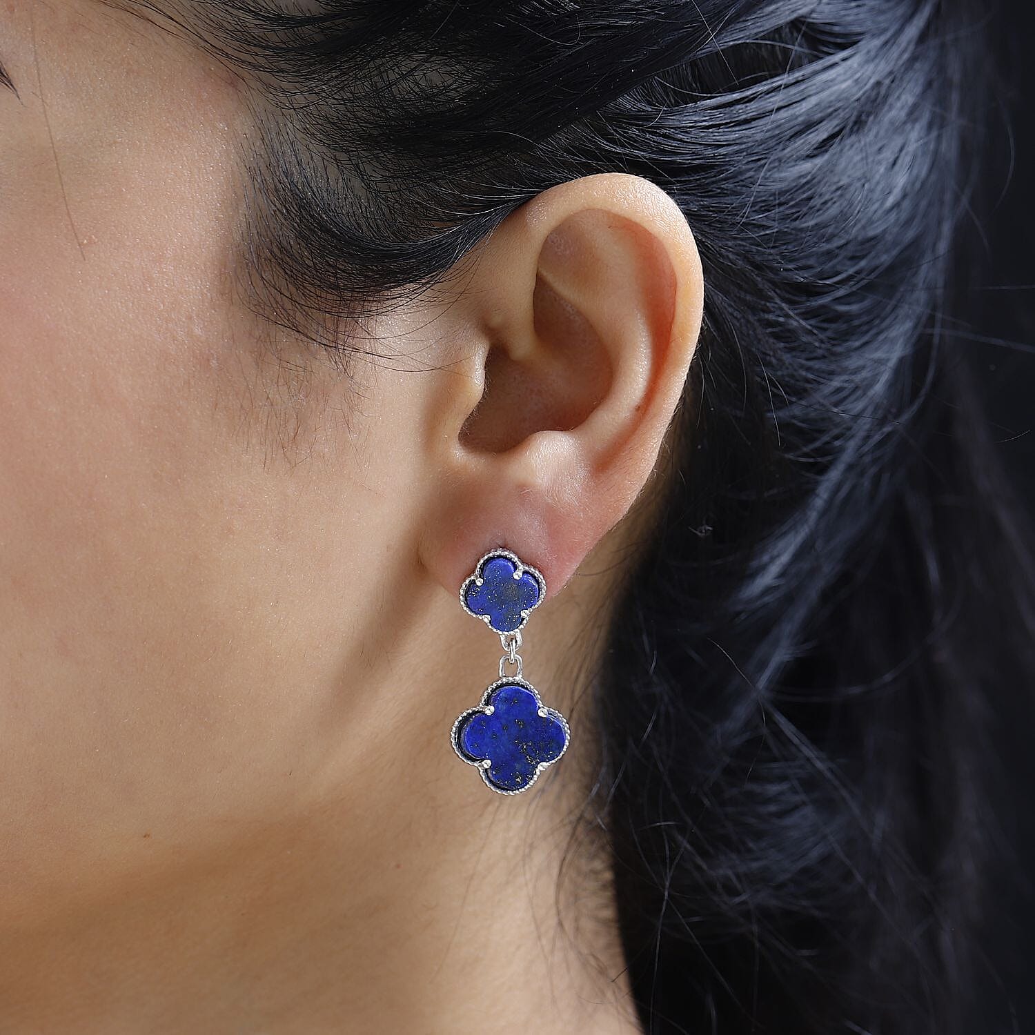 Lapis Lazuli Solitaire Push Post Dangle Earrings in Platinum Overlay Sterling Silver 8.00 ct  21.920  Ct. 7727051 3