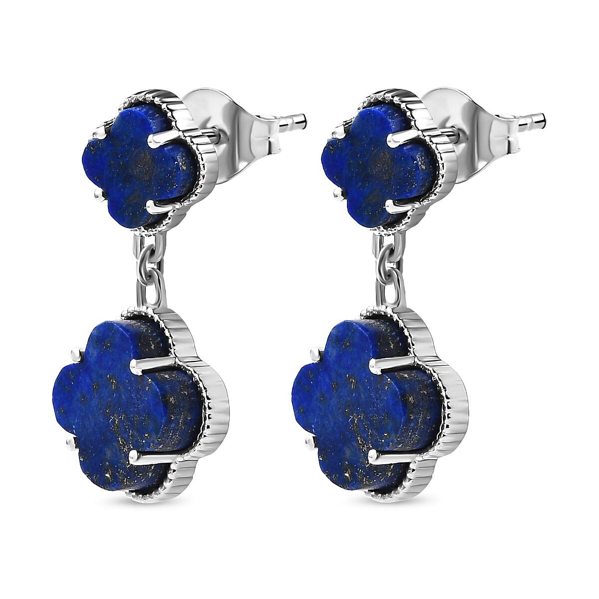 Lapis Lazuli Solitaire Push Post Dangle Earrings in Platinum Overlay Sterling Silver 8.00 ct  21.920  Ct. 7727051 4