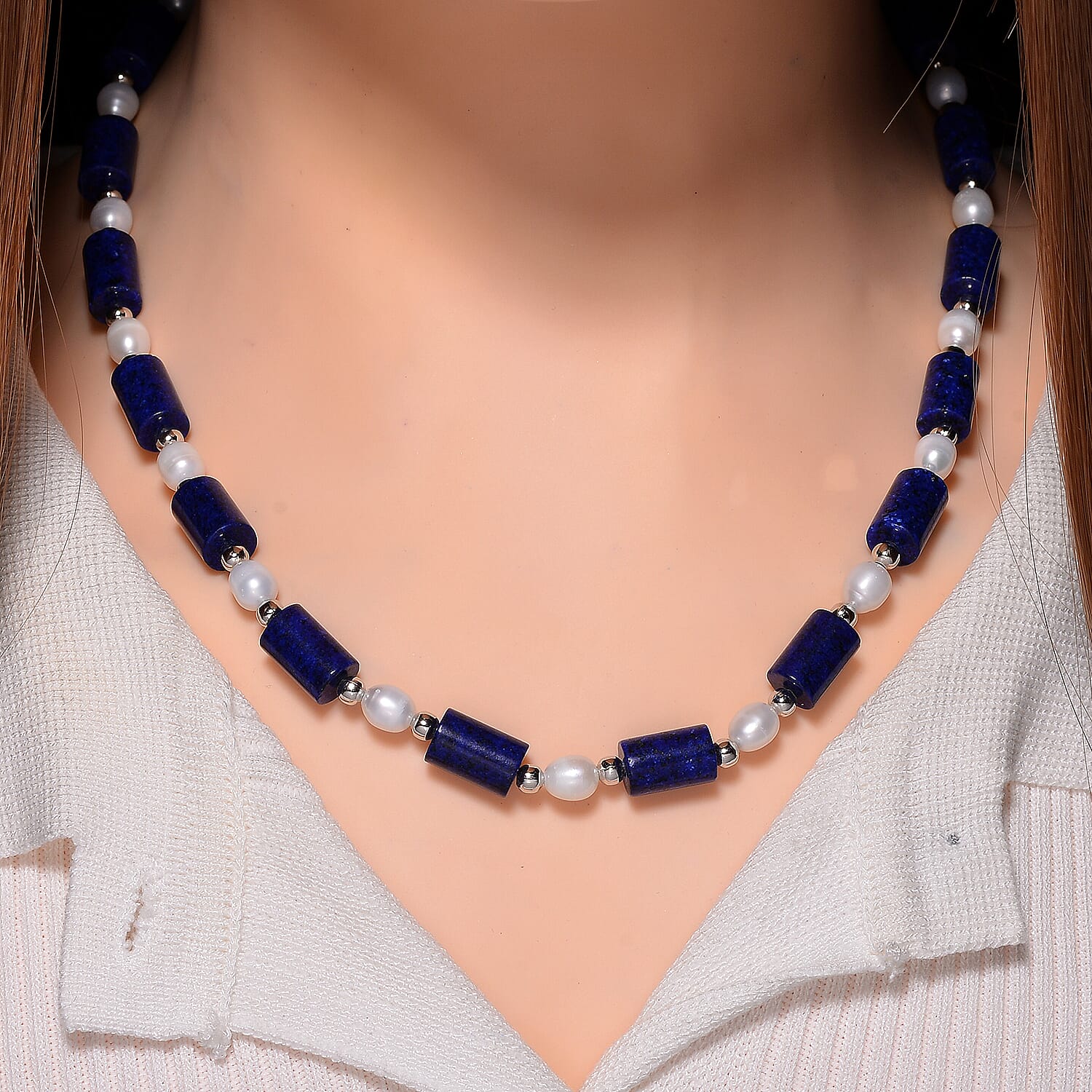 Lapis Lazuli &amp; White Fresh Water Pearl Necklace (Size - 18-2 Ext) With Lobster Clasp 150.00 Ct. 7983597 2