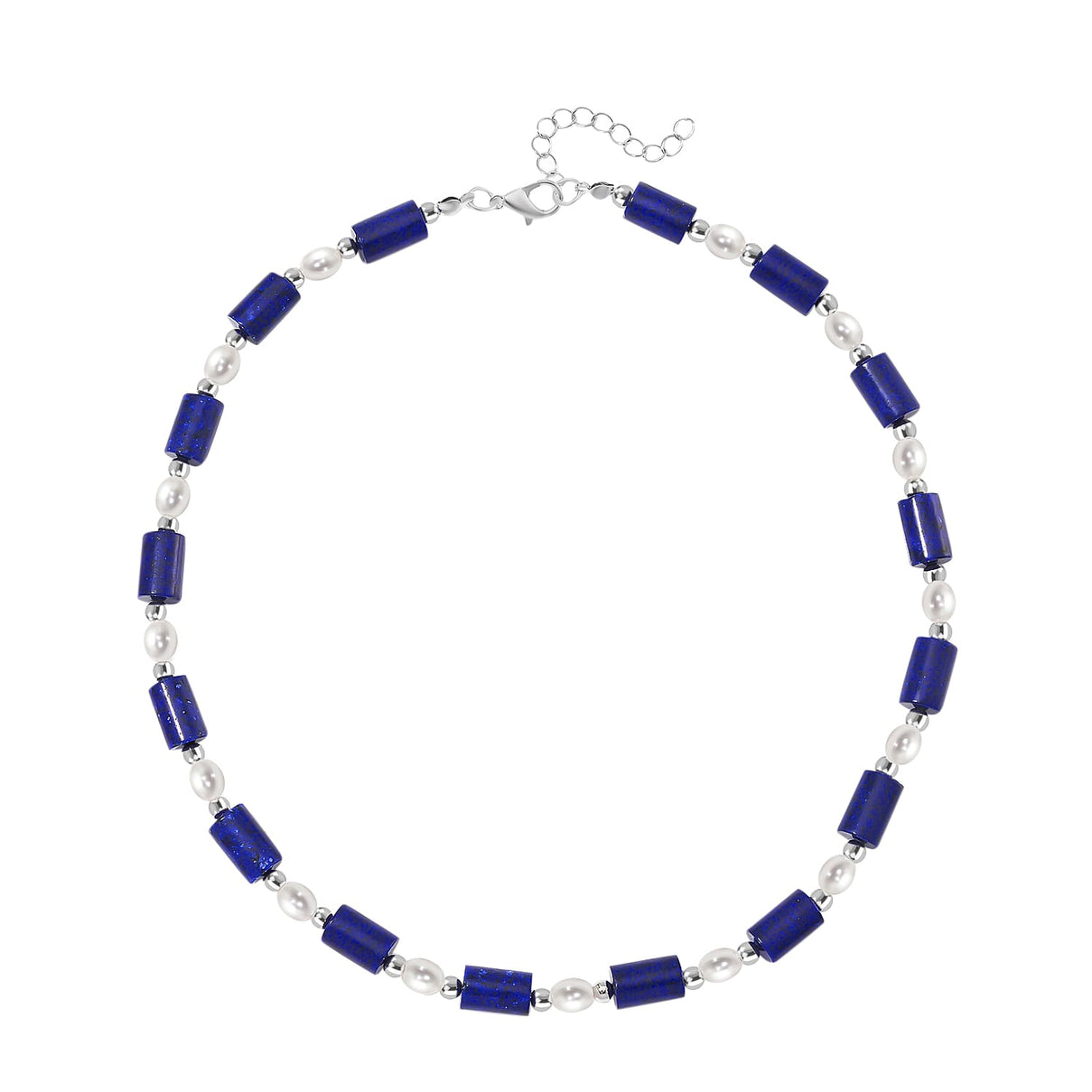 Lapis Lazuli &amp; White Fresh Water Pearl Necklace (Size - 18-2 Ext) With Lobster Clasp 150.00 Ct. 7983597 3