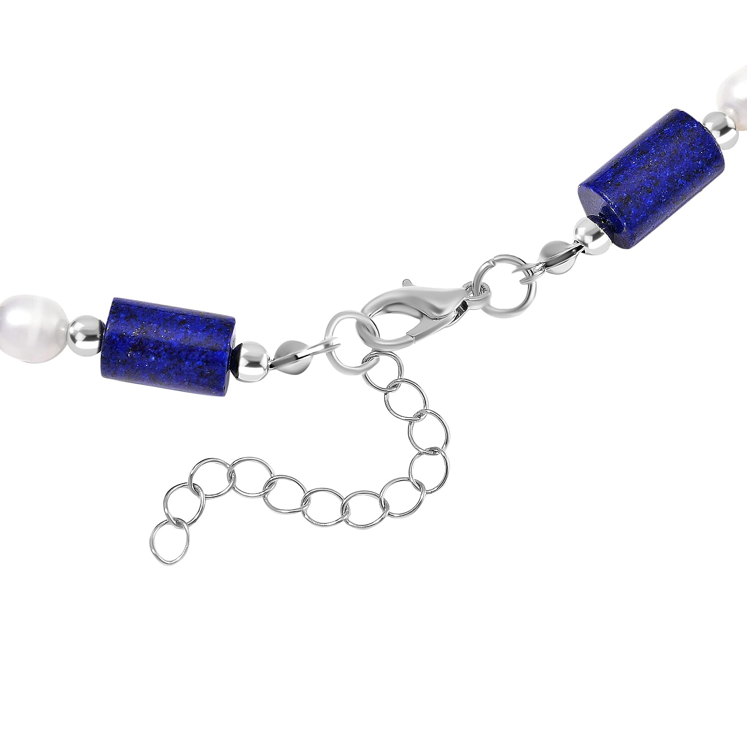 Lapis Lazuli &amp; White Fresh Water Pearl Necklace (Size - 18-2 Ext) With Lobster Clasp 150.00 Ct. 7983597 5