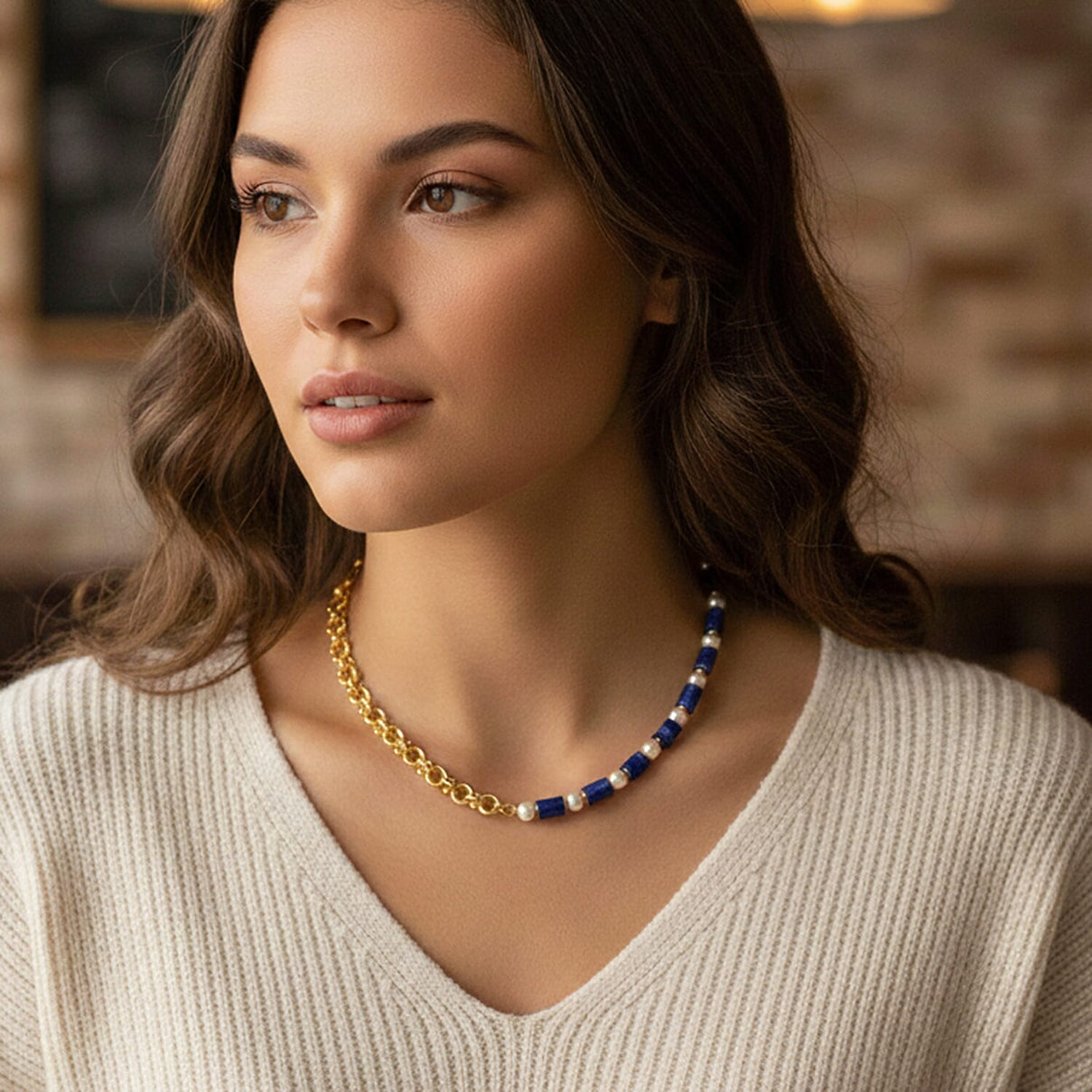Lapis Lazuli &amp; White Shell Pearl Beads Necklace (Size - 20) 140.00 Ct. V32514495 3