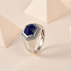 Lapis Lazuli & Natural Zircon Ring in Platinum Overlay Sterling Silver 8.22 Ct, Silver Wt. 8.22 Gms