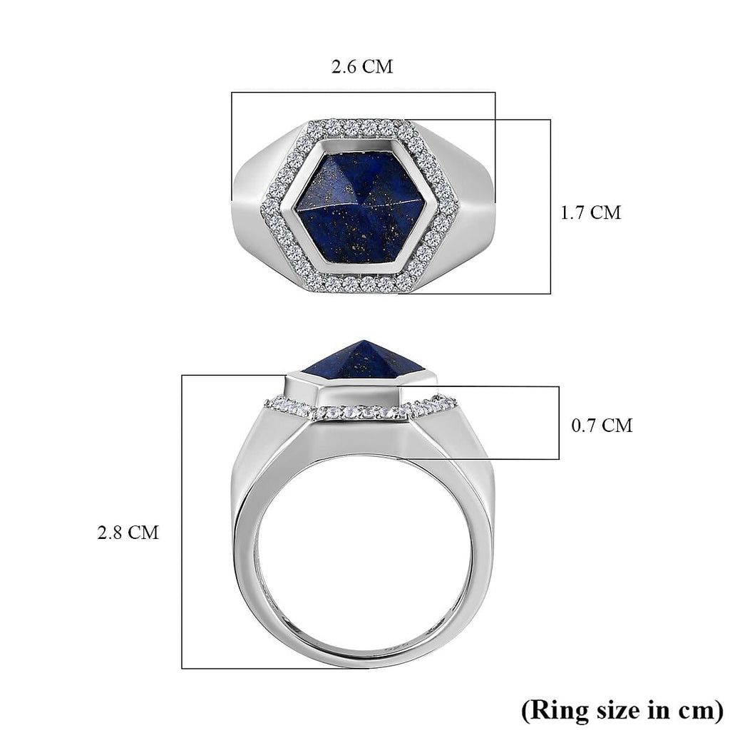 Lapis Lazuli & Natural Zircon Ring in Platinum Overlay Sterling Silver 8.22 Ct, Silver Wt. 8.22 Gms
