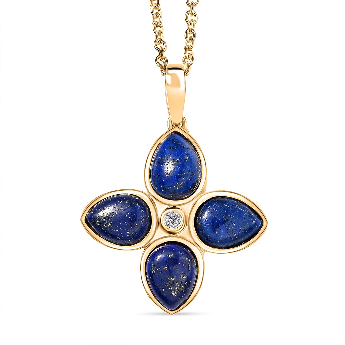 Lapis Lazuli &amp; White Zircon Pendant with Chain (Size 20) in Yellow Gold Plating 6.55 Ct. 4402855 0