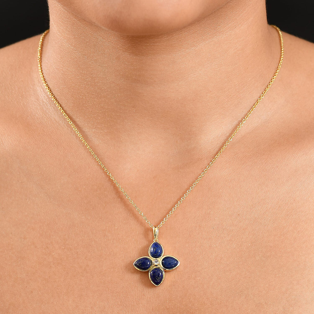Lapis Lazuli &amp; White Zircon Pendant with Chain (Size 20) in Yellow Gold Plating 6.55 Ct. 4402855 2