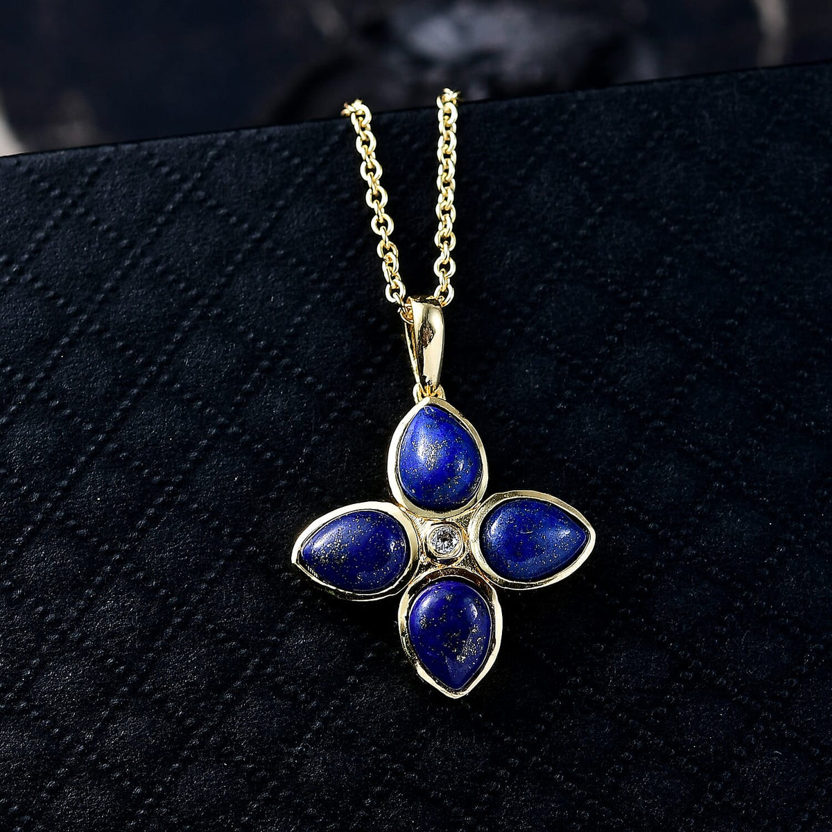 Lapis Lazuli &amp; White Zircon Pendant with Chain (Size 20) in Yellow Gold Plating 6.55 Ct. 4402855 3
