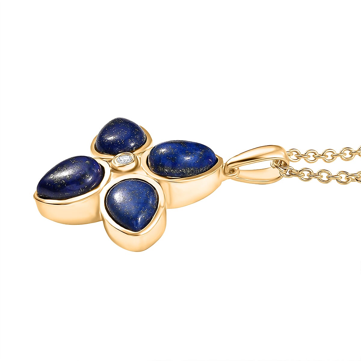 Lapis Lazuli &amp; White Zircon Pendant with Chain (Size 20) in Yellow Gold Plating 6.55 Ct. 4402855 4