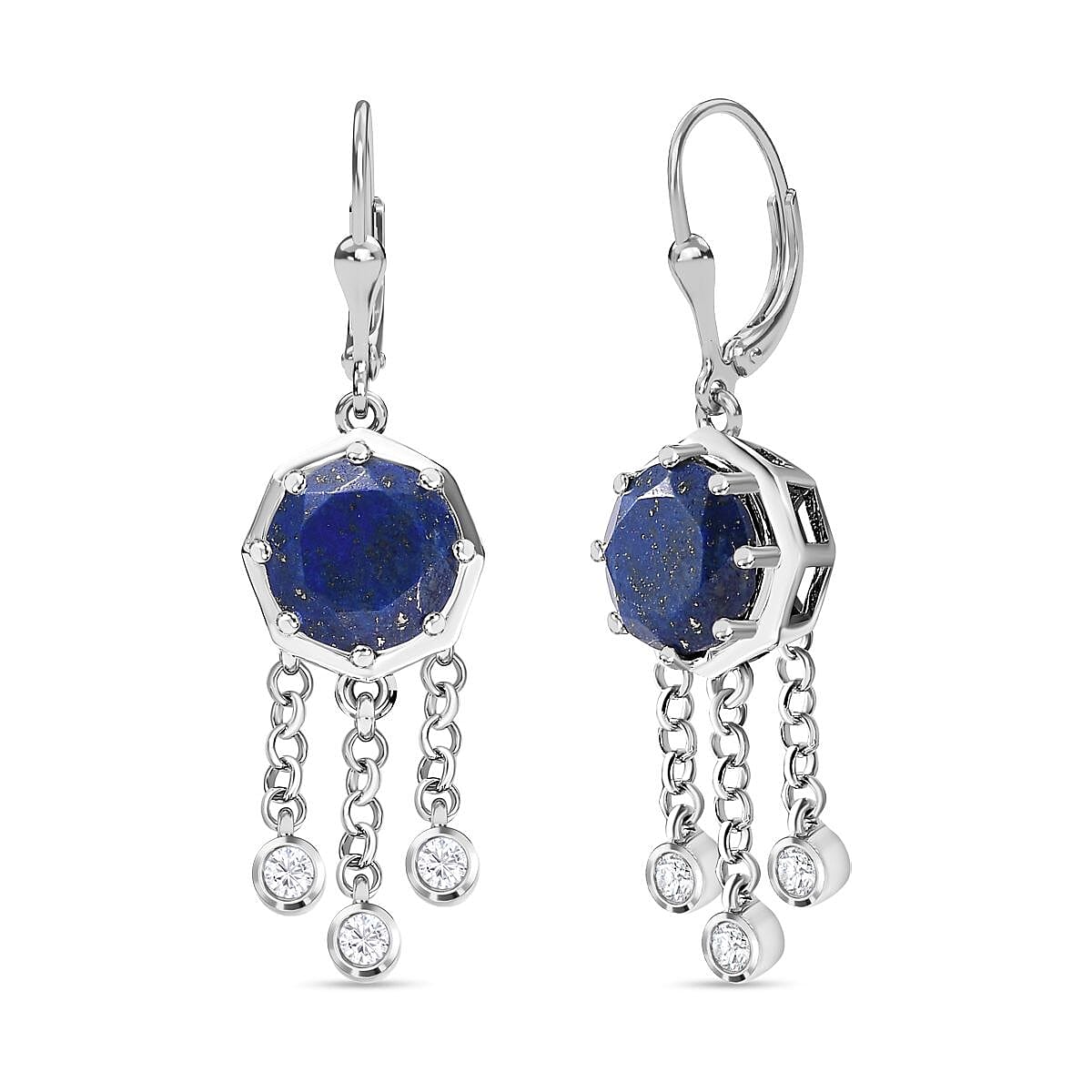 Lapis Lazuli &amp; Natural Zircon Dream Catcher Dangle Earrings in Platinum Overlay Sterling Silver 7.78 Ct. 7722192 0