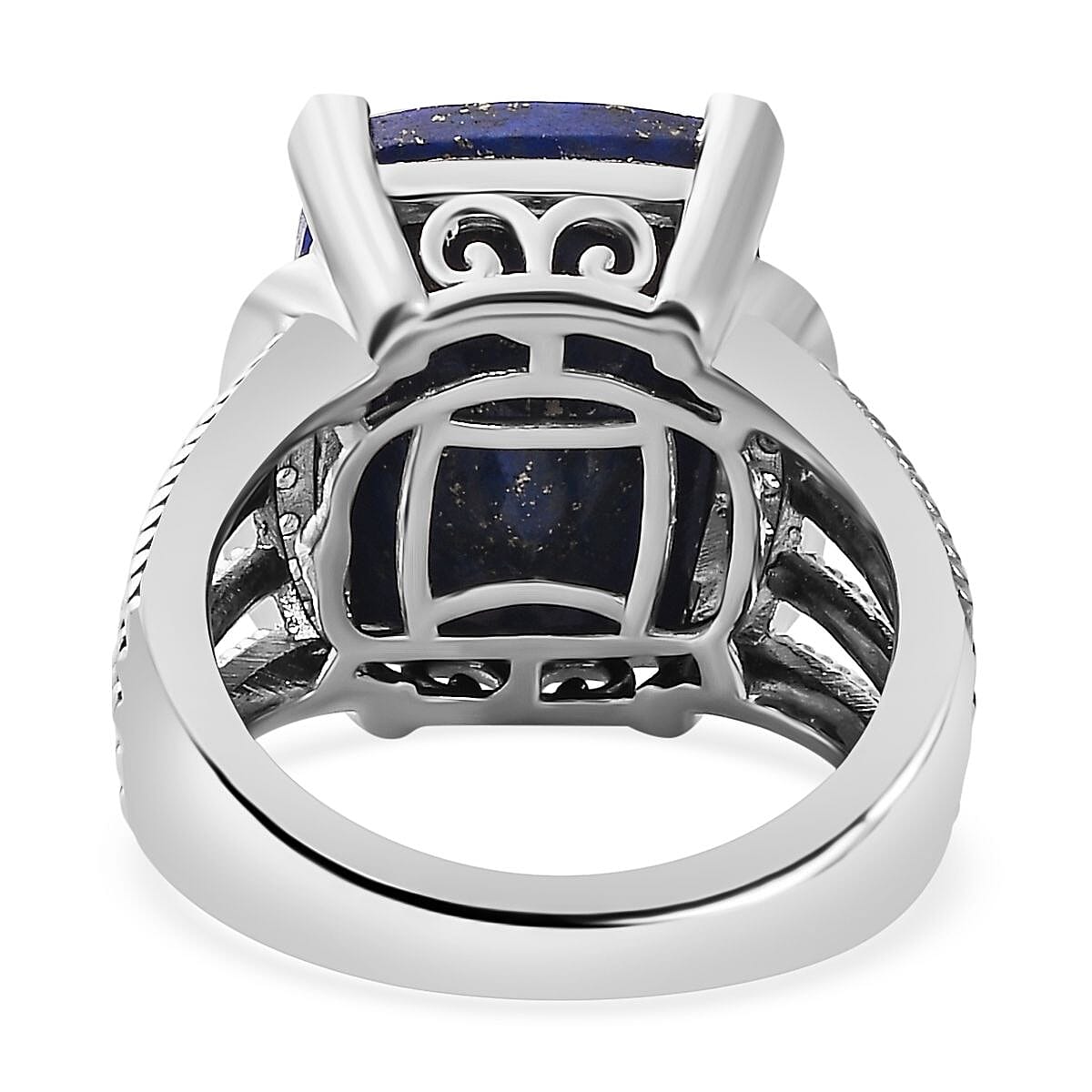 Lapis Lazuli &amp; Natural Zircon Halo Ring in Platinum Overlay Sterling Silver 10.32 Ct, Silver Wt. 7.41 Gms 7725878 4