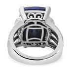 Lapis Lazuli & Natural Zircon Halo Ring in Platinum Overlay Sterling Silver 10.32 Ct, Silver Wt. 7.41 Gms