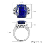 Lapis Lazuli & Natural Zircon Halo Ring in Platinum Overlay Sterling Silver 10.32 Ct, Silver Wt. 7.41 Gms