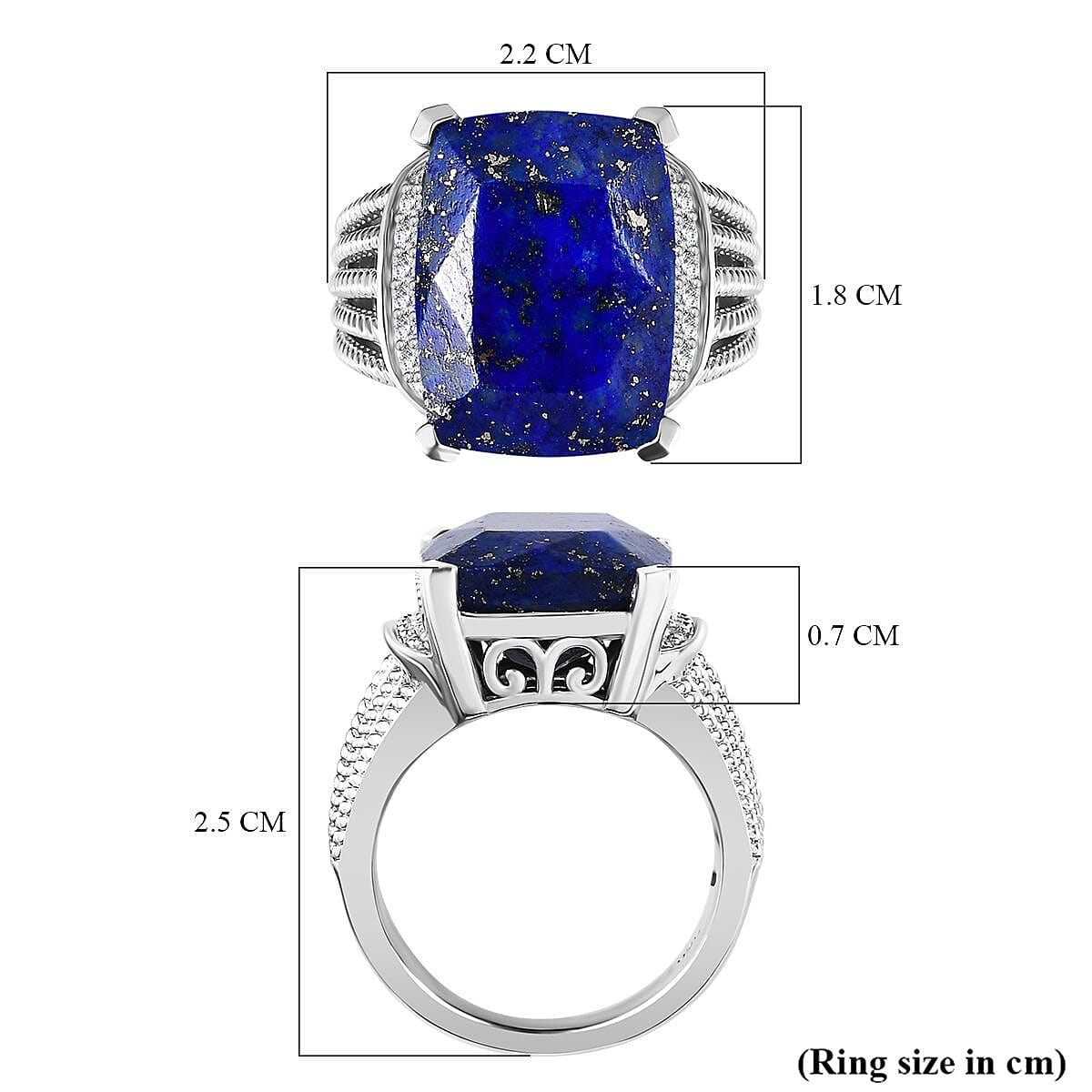 Lapis Lazuli &amp; Natural Zircon Halo Ring in Platinum Overlay Sterling Silver 10.32 Ct, Silver Wt. 7.41 Gms 7725878 5