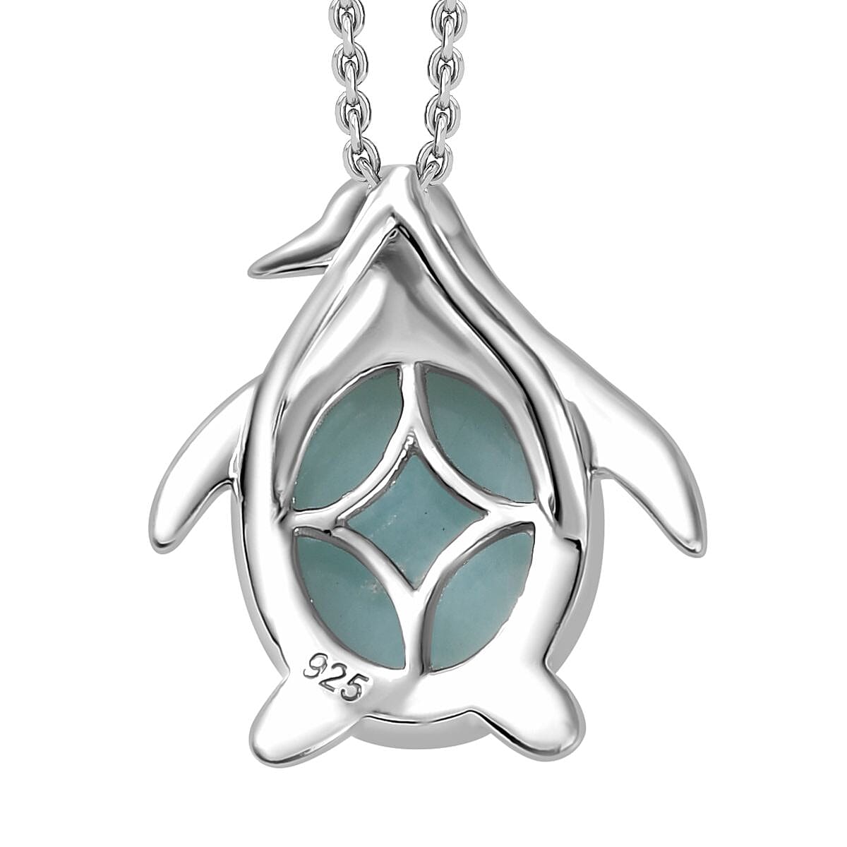 Larimar, Black Spinel Penguin Pendant with Chain (Size 20) in Rhodium Overlay Sterling Silver 4290946 5