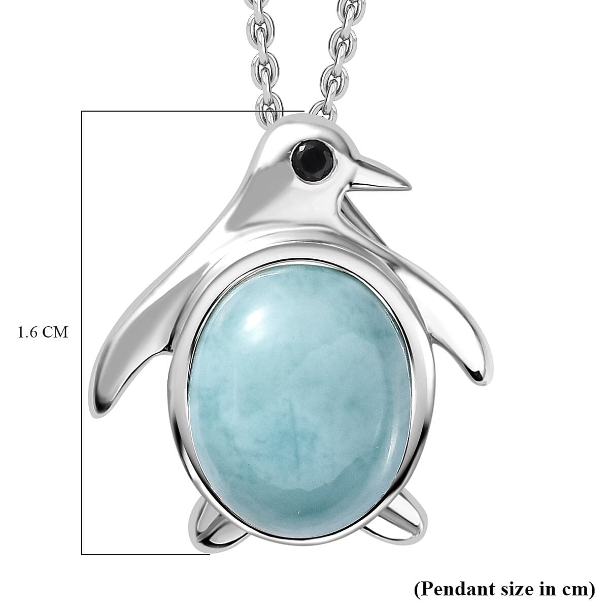 Larimar, Black Spinel Penguin Pendant with Chain (Size 20) in Rhodium Overlay Sterling Silver 4290946 7